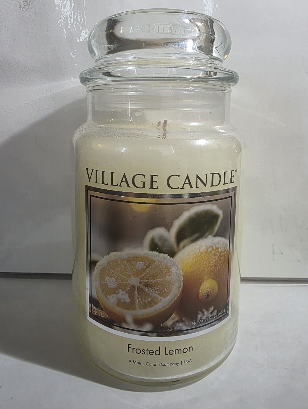 VILLAGE CANDLE FROSTED LEMON 2 WICK LARGE CANDLE